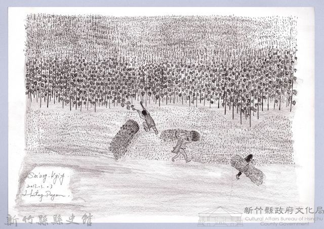 黑帶巴彥畫冊-59採收苧麻1：砍苧麻藏品圖，第1張