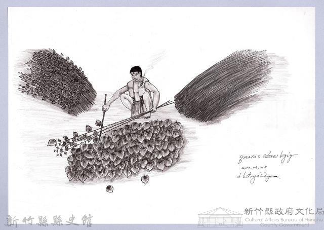 黑帶巴彥畫冊-58採收苧麻2：去除苧麻葉藏品圖，第1張