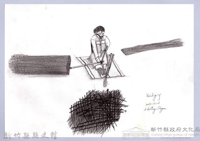 黑帶巴彥畫冊-60採收苧麻3：刮苧麻藏品圖，第1張