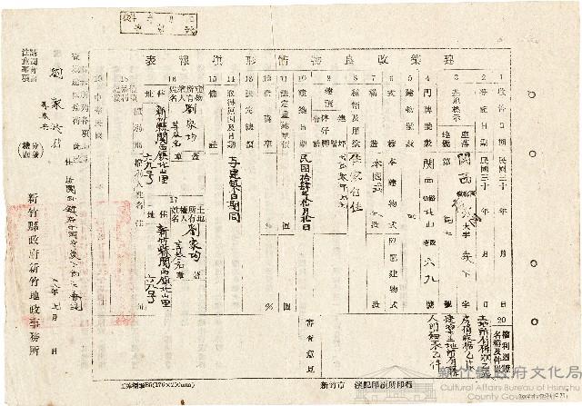 劉家均建築改良物情形填報表（中華民國38年9月）藏品圖，第1張