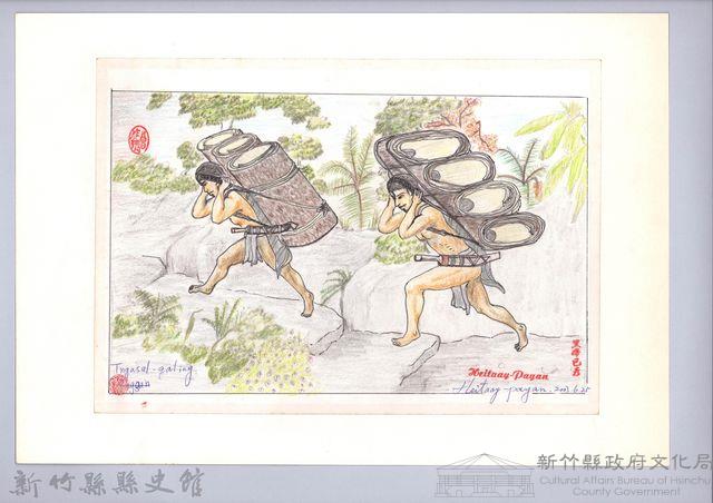 泰雅族的建築史：房屋篇-5樹皮取得與加工2：樹皮搬運藏品圖，第1張