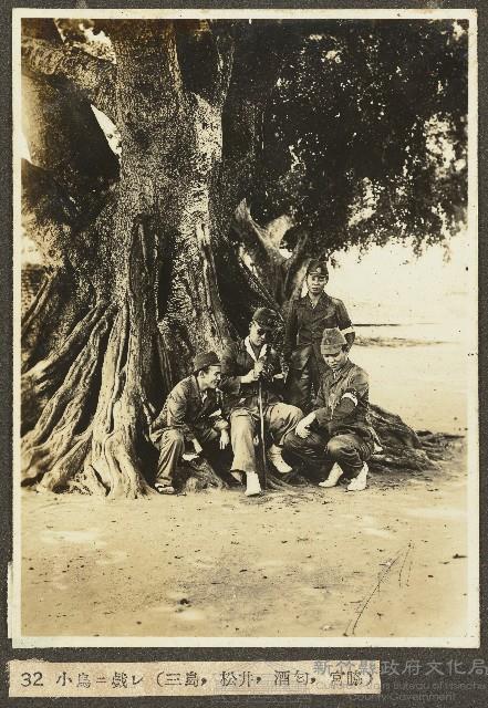 海南島養成所講習生三島等四人樹下玩鳥照片藏品圖，第1張