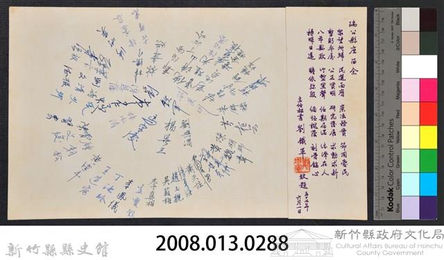 彭公瑞鷺縣長主持新竹縣政八年誌念：主任秘書及秘書室職員贈彭縣長字藏品圖，第2張