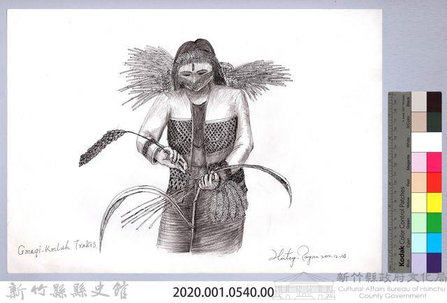 黑帶巴彥畫冊-23穀類收割2：綑綁小米藏品圖，第2張