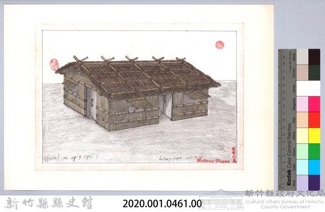 泰雅族的建築史：房屋篇-34茅草屋的搭建11-2：安置門窗完成圖（木料壁面）藏品圖，第2張