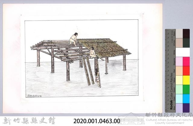 泰雅族的建築史：房屋篇-36竹屋的搭建3：鋪屋頂竹面藏品圖，第2張