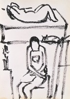 速寫(二女與貓)的圖片