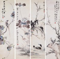 彩墨花鳥四屏的圖片