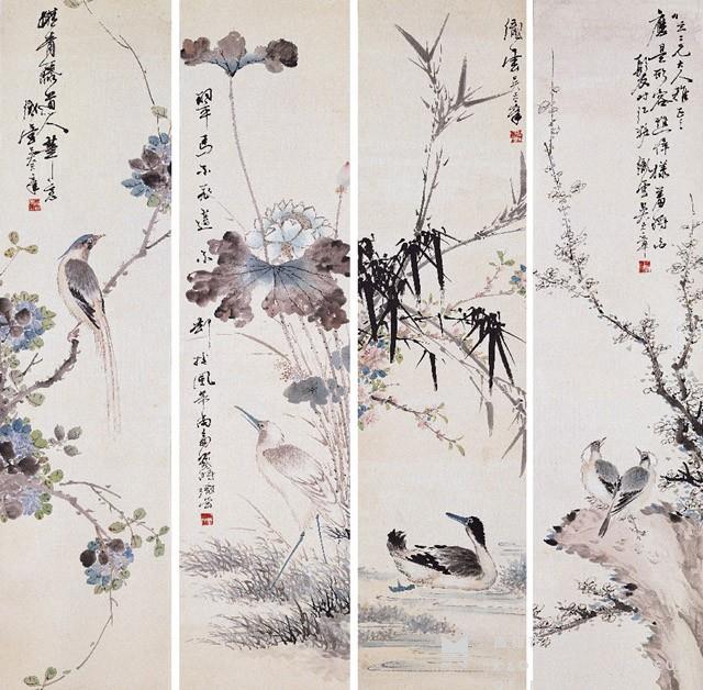 彩墨花鳥四屏藏品圖，第1張