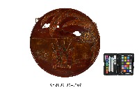 木雕彩繪杵歌紋圓型掛飾藏品圖，第1張