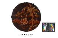 黑漆彩繪磨顯日月潭杵歌紋圓型掛飾藏品圖，第1張