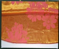 絲質桃紅色地大朵金色提花旗袍藏品圖，第3張