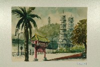 水彩畫：興建中的龍虎塔（左營）藏品圖，第1張