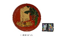 朱地雕刻彩繪竹筏芭蕉紋圓盤藏品圖，第1張