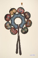 五彩緞地八卦型彩繡圍涎藏品圖，第1張