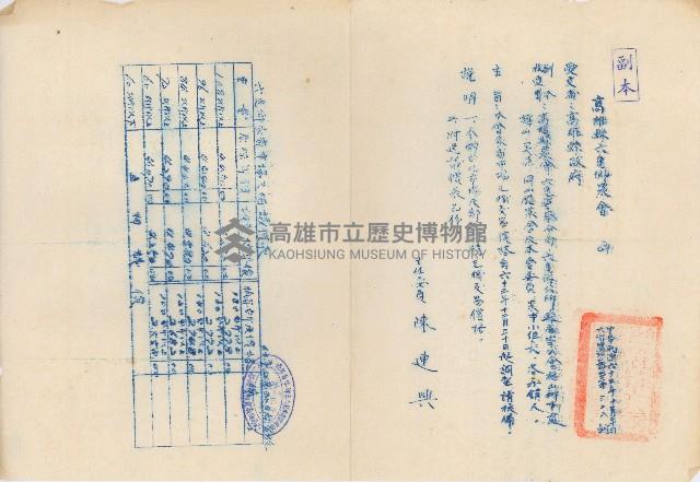 高雄縣六龜鄉農會家畜市場毛豬交易價格調整書藏品圖，第1張