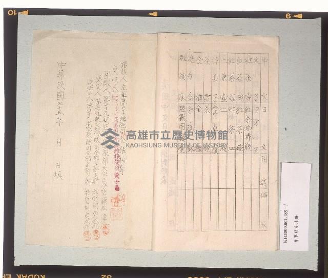 臺灣日本海軍第二十九航空戰隊主計長主管艦營需品（傢具）呈繳清冊／臺灣日本海軍高雄警備府附屬飛行隊新社基地營用具呈繳清冊藏品圖，第4張