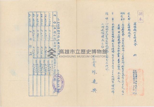 高雄縣六龜鄉農會家畜市場毛豬交易價格調整書藏品圖，第1張