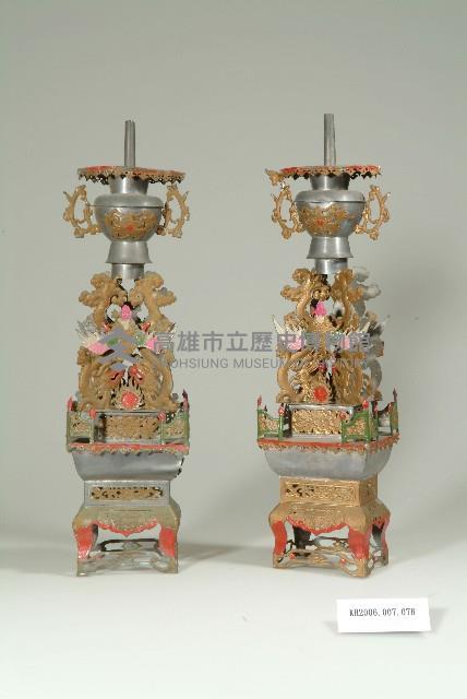 錫製壽燭臺一對-1藏品圖，第1張