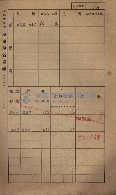 高雄州鳳山郡小港庄鳳鼻頭家屋稅名寄帳
（一冊之內第一號）藏品圖，第164張