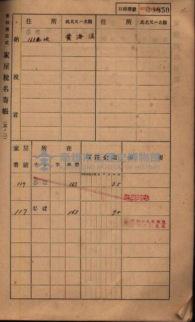 高雄州鳳山郡鳥松庄夢裡、崎子脚、十九灣家屋稅名寄帳
（一冊之內第一號）藏品圖，第64張