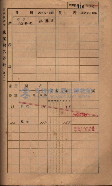 高雄州鳳山郡鳥松庄夢裡、崎子脚、十九灣家屋稅名寄帳
（一冊之內第一號）藏品圖，第124張