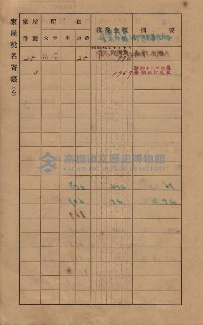 高雄州鳳山郡大樹庄九曲堂家屋稅名寄帳
（二冊之內第一號）藏品圖，第24張