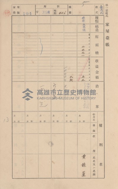 鳳山郡林園庄王公廟家屋臺帳（三冊之內第一號）藏品圖，第204張