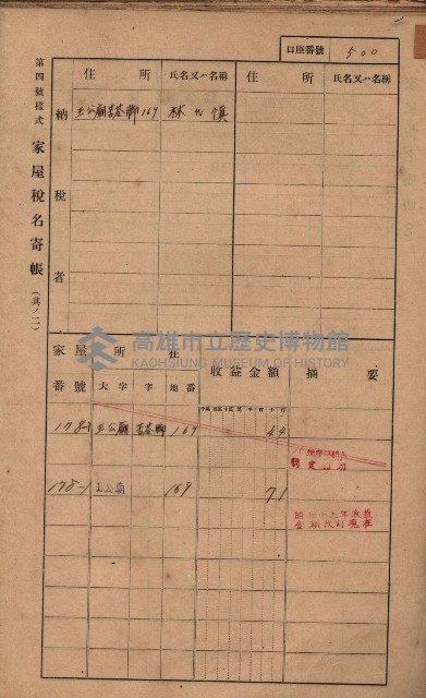 高雄州鳳山郡林園庄王公廟家屋稅名寄帳
（三冊之內第三號）藏品圖，第104張
