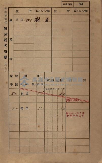 高雄州鳳山郡大寮庄拷潭家屋稅名寄帳
（二冊之內第一號）藏品圖，第104張