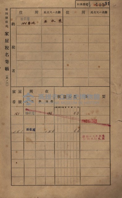 高雄州鳳山郡鳥松庄田草埔家屋稅名寄帳藏品圖，第104張