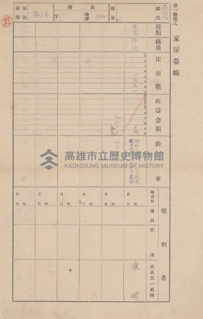 鳳山郡大寮庄翁公園家屋臺帳（三冊之內第二號）藏品圖，第104張