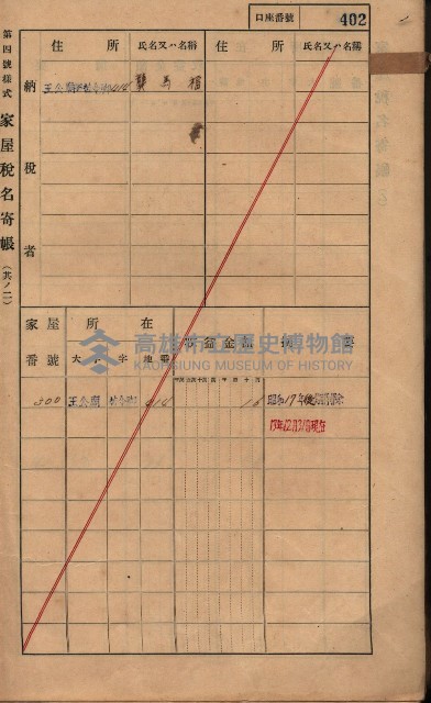 高雄州鳳山郡林園庄王公廟家屋稅名寄帳
（三冊之內第三號）藏品圖，第4張