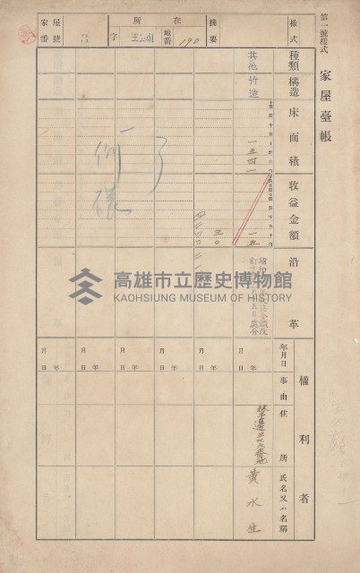 鳳山郡林園庄王公廟家屋臺帳（三冊之內第一號）藏品圖，第4張