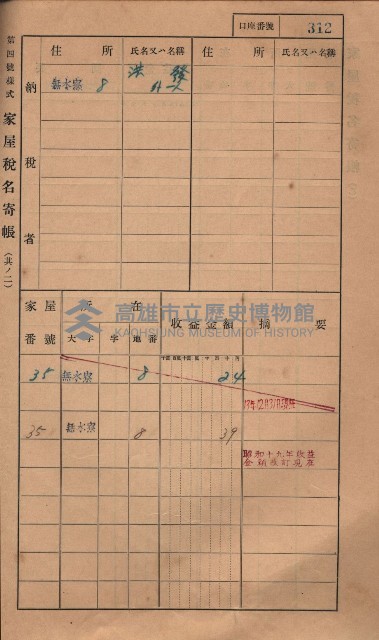 高雄州鳳山郡大樹庄無水寮家屋稅名寄帳
（二冊之內第二號）藏品圖，第114張