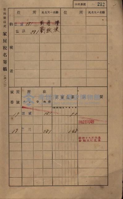 高雄州鳳山郡林園庄潭頭家屋稅名寄帳
（二冊之內第二號）藏品圖，第14張