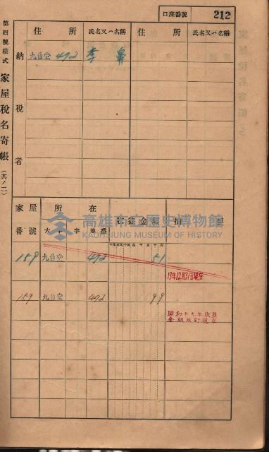 高雄州鳳山郡大樹庄九曲堂家屋稅名寄帳
（二冊之內第二號）藏品圖，第14張