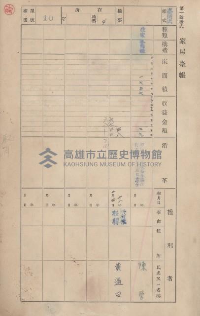 鳳山郡鳥松庄田草埔家屋臺帳
（二冊之內第一號）藏品圖，第14張