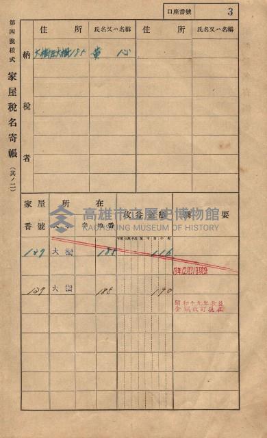 高雄州鳳山郡大樹庄大樹家屋稅名寄帳
（一冊之內第一號）藏品圖，第14張