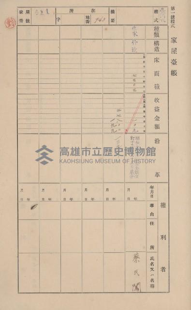 鳳山郡大寮庄翁公園家屋臺帳（三冊之內第三號）藏品圖，第14張