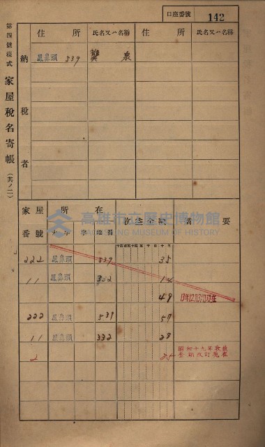 高雄州鳳山郡小港庄鳳鼻頭家屋稅名寄帳
（一冊之內第一號）藏品圖，第154張