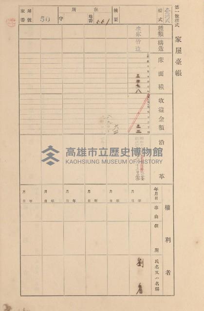 鳳山郡大寮庄拷潭家屋臺帳（一冊之內第一號）藏品圖，第54張