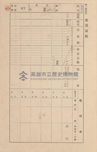鳳山郡小港庄空地子家屋臺帳（一冊之內第一號）藏品圖，第54張