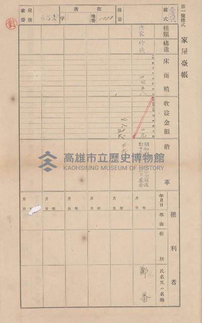 鳳山郡大寮庄翁公園家屋臺帳（三冊之內第三號）藏品圖，第54張