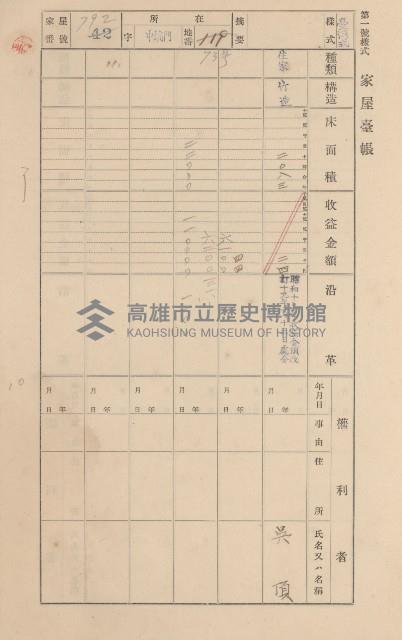 鳳山郡林園庄港子埔家屋臺帳（三冊之內第三號）藏品圖，第54張