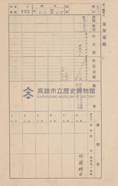 鳳山郡大寮庄赤崁家屋臺帳（四冊之內第一號）藏品圖，第144張