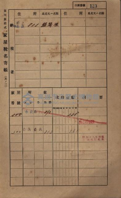 高雄州鳳山郡大寮庄赤崁家屋稅名寄帳
（三冊之內第一號）藏品圖，第144張