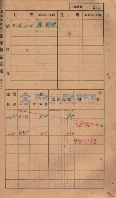 高雄州鳳山郡大樹庄無水寮家屋稅名寄帳
（二冊之內第二號）藏品圖，第44張