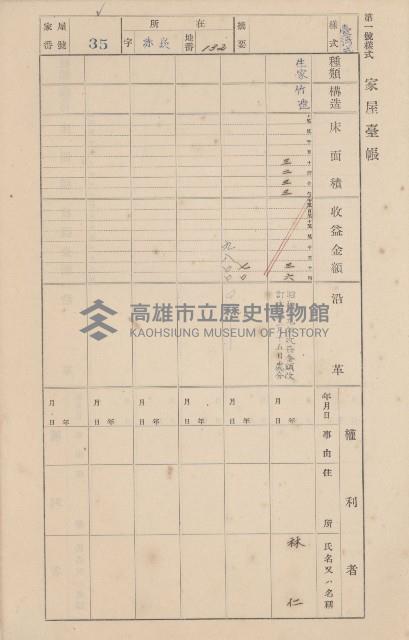鳳山郡大寮庄赤崁家屋臺帳（四冊之內第一號）藏品圖，第44張
