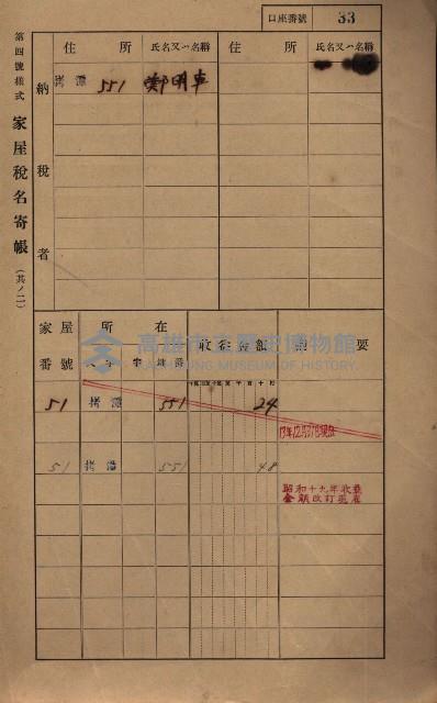 高雄州鳳山郡大寮庄拷潭家屋稅名寄帳
（二冊之內第一號）藏品圖，第44張